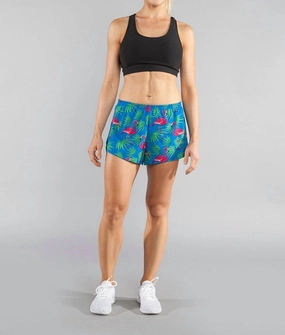 1" Elite Printed Split Short In Flamingo Turquoise suede look easy-care item