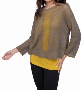 Stretch Fabric Layering Knit 2-Tone Mesh Topper In Gold