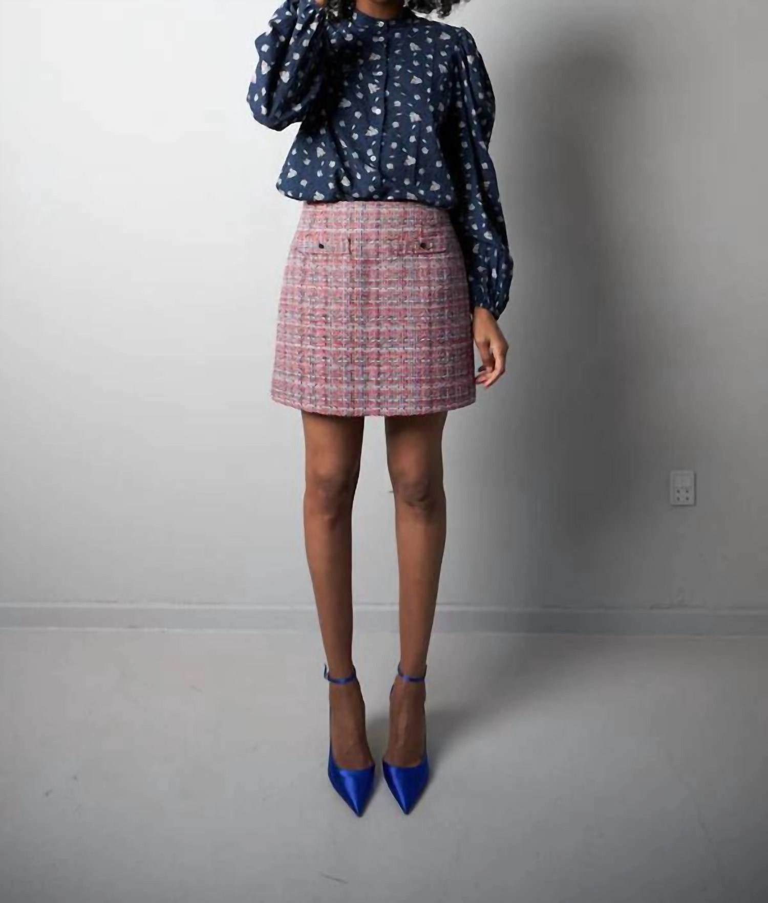 Aska Skirt In Red Mix Holiday Travel elastic waistband