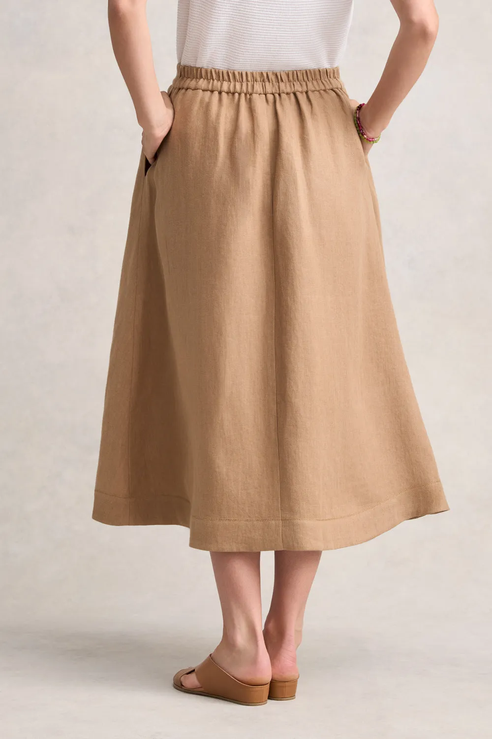 Twill Linen Midi Skirt - Camel Twill Non see through