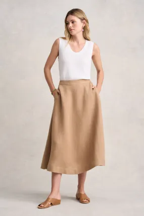Twill Linen Midi Skirt - Camel Twill Outdoor Gathering Non Irritating Texture