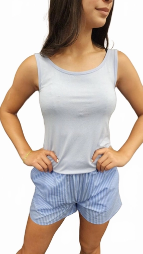 Flexible Stitching Striped Poplin Shorts In Blue/ White