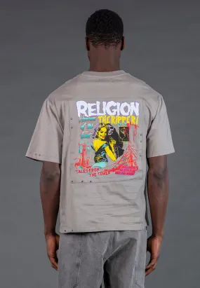 Crew neck classic back to school ACID RIPPER T-SHIRT CEMENT GREY