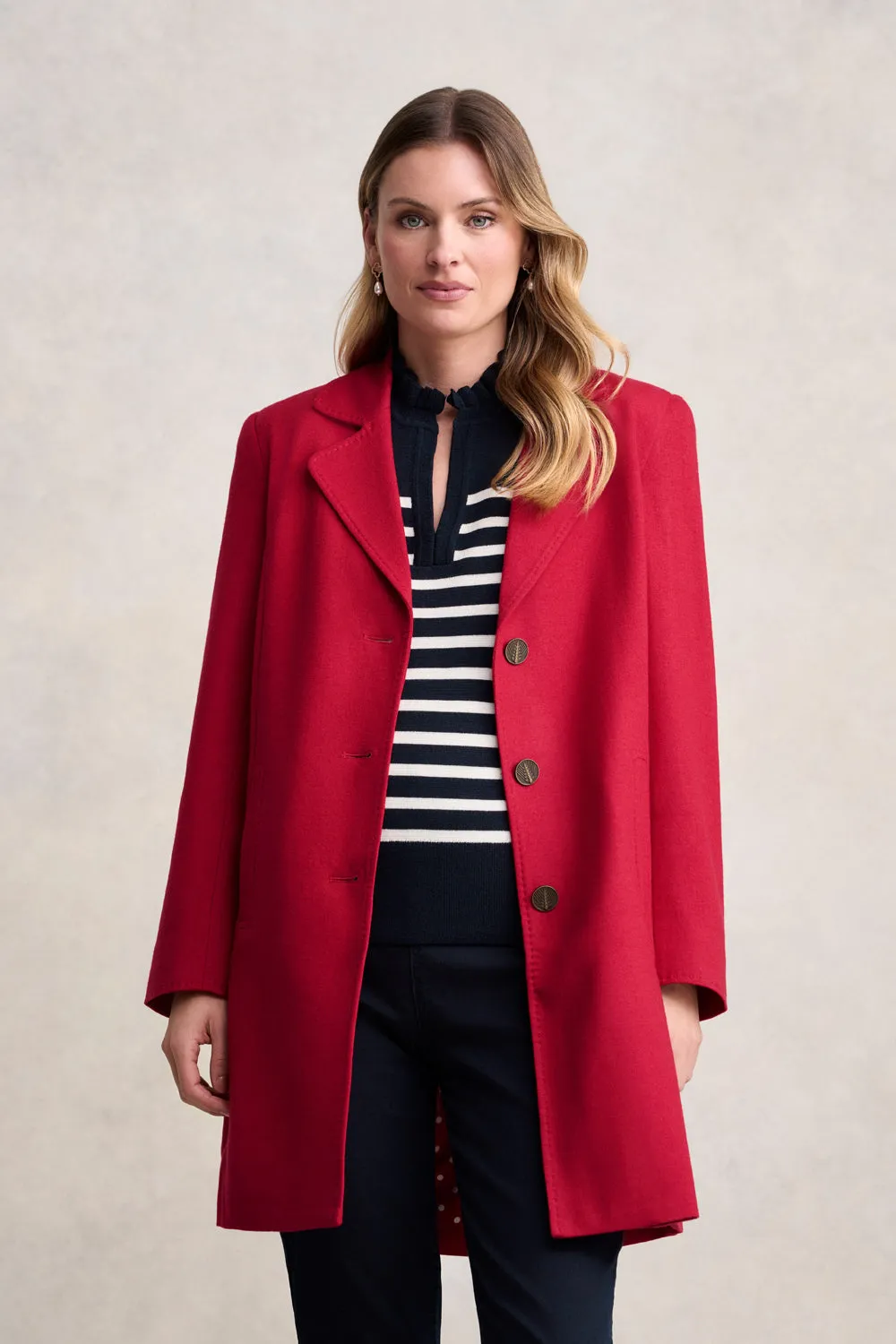 Eco Friendly Recycled Material High Visibility Trims Wool Coat - Rouge