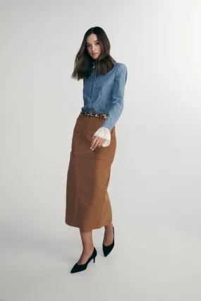 Crisp Finish Long faux suede skirt