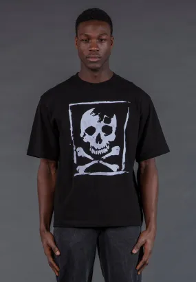 Reinforced Shoulder Seams Relax Trend SKULL CROSSBONES T-SHIRT BLACK