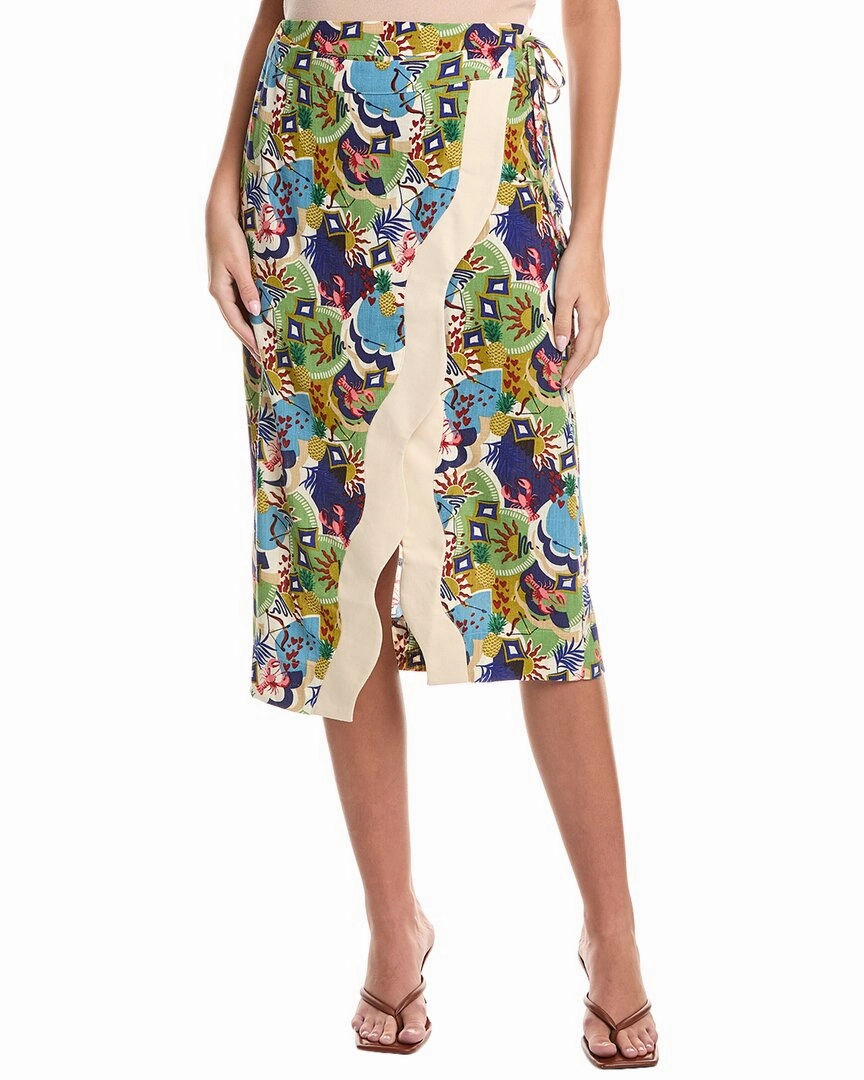 Easy Fit Designer Label FATE Wave Color Linen-Blend Wrap Skirt