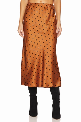 Milan Bias Cut Skirt In Rust & Black Satin feel personalized option