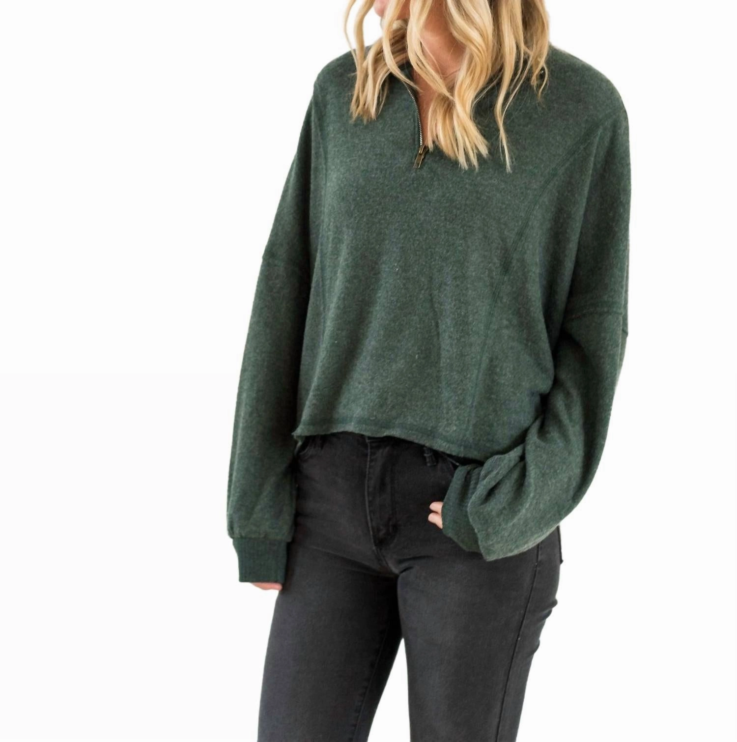 Ada Cozy Half Zip Pullover In Midnight Emerald Soft Comfort
