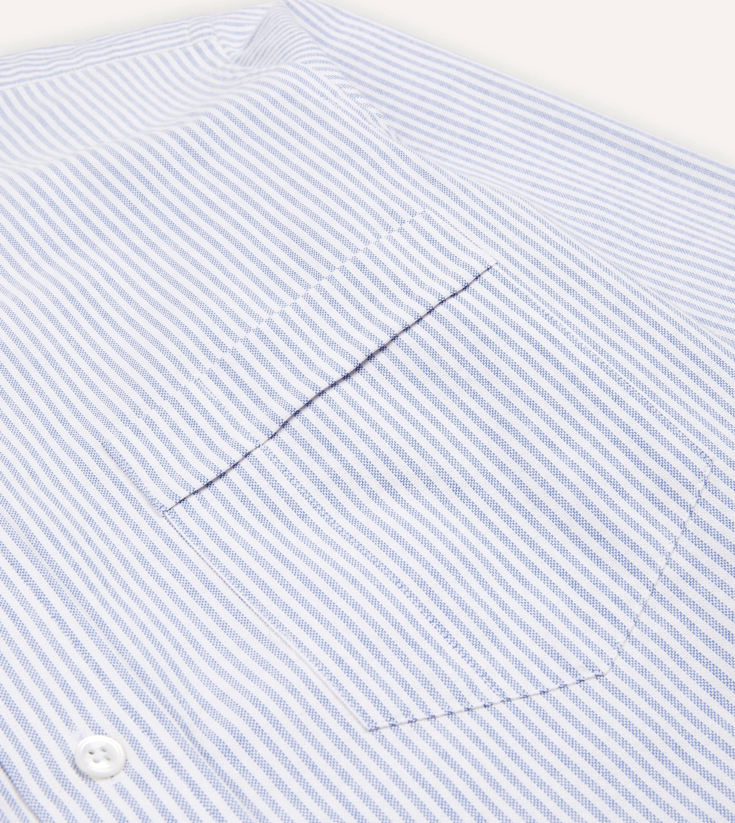 Blue Ticking Stripe Cotton Oxford Cloth Button-Down Shirt Wrinkle Resistant Material Functional Wear