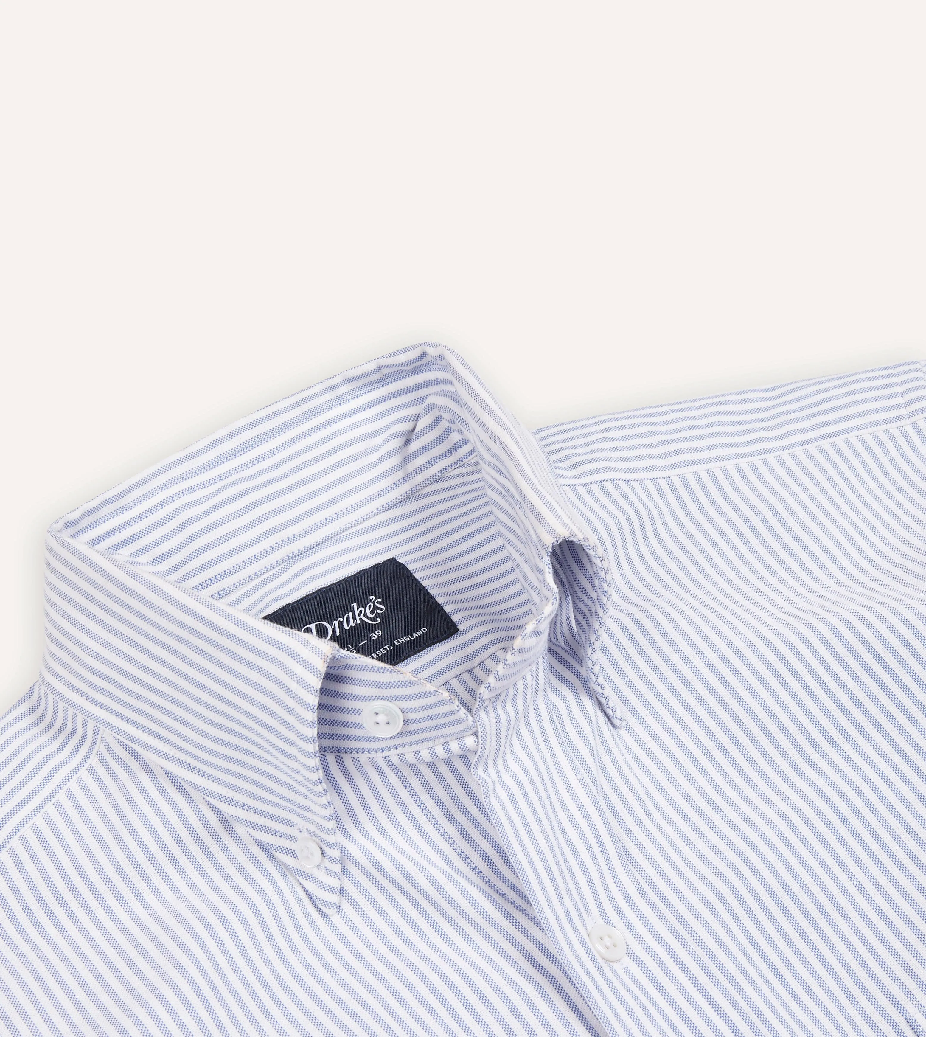 Blue Ticking Stripe Cotton Oxford Cloth Button-Down Shirt Loose Comfort