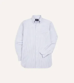 Blue Ticking Stripe Cotton Oxford Cloth Button-Down Shirt Comfort Stretch Button-up