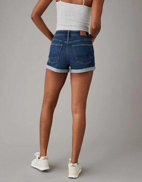 AE Stretch Crossover Denim Mom Short Belt loops Playful Look