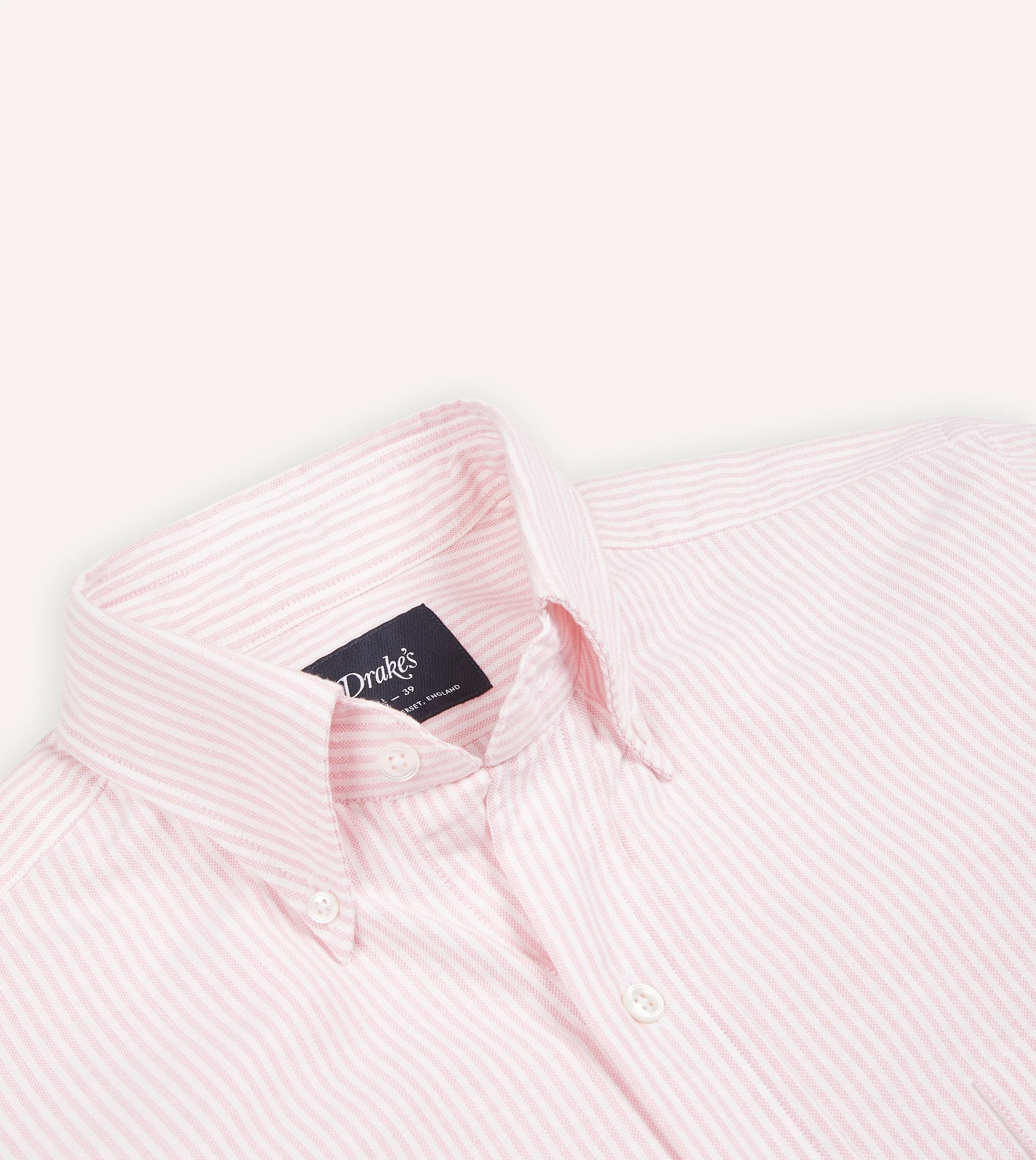 Pale Pink Ticking Stripe Cotton Oxford Cloth Button-Down Shirt Youth fashion Structured Collar
