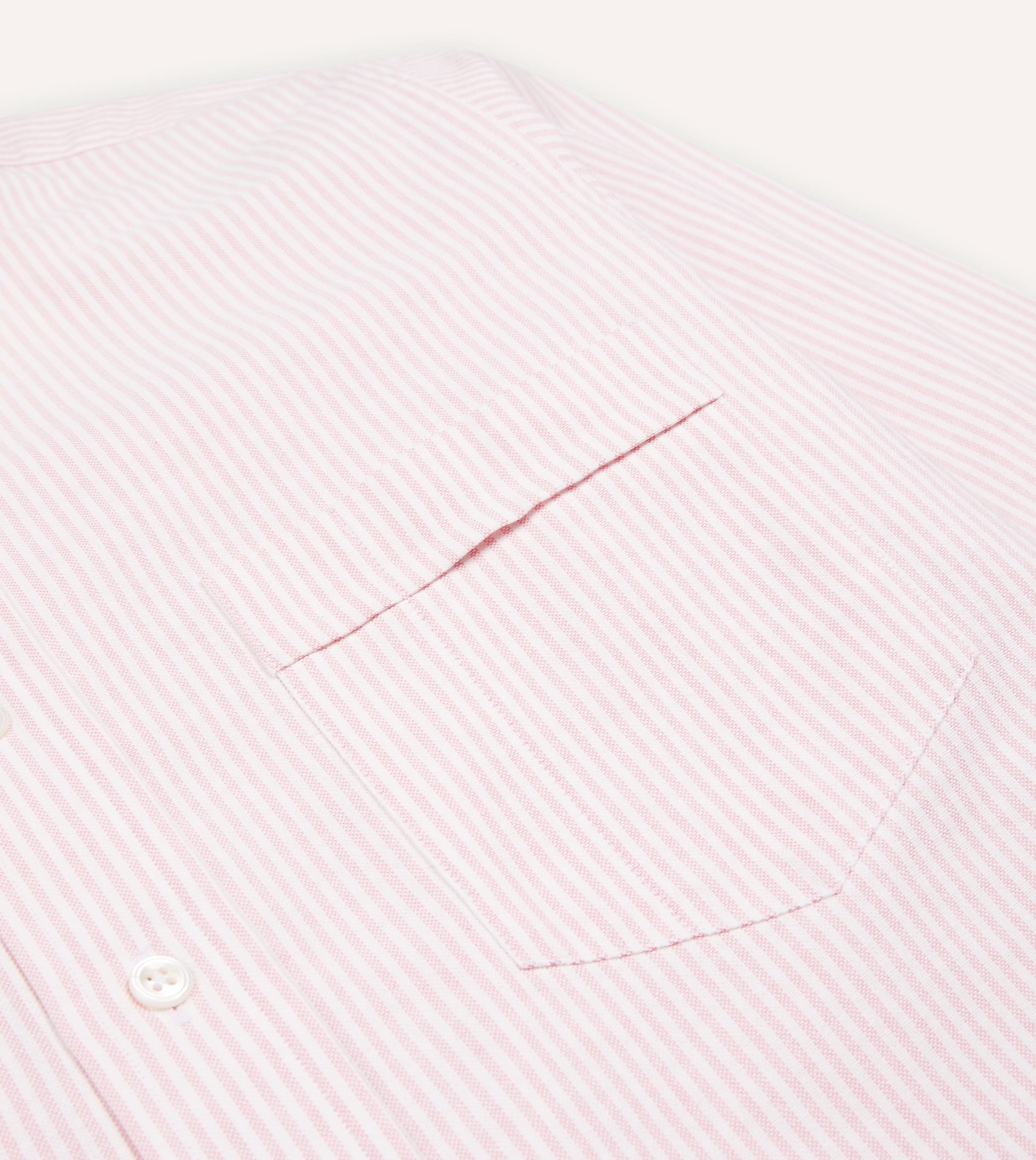 High Neck Camouflage Print Pale Pink Ticking Stripe Cotton Oxford Cloth Button-Down Shirt