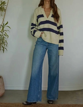 Layering pieces Irene Pullover Stripe Sweater In Cream Navy