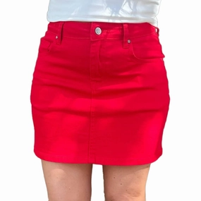 Randy Denim Skirt In Red Anti Pilling Treatment Soft Styling