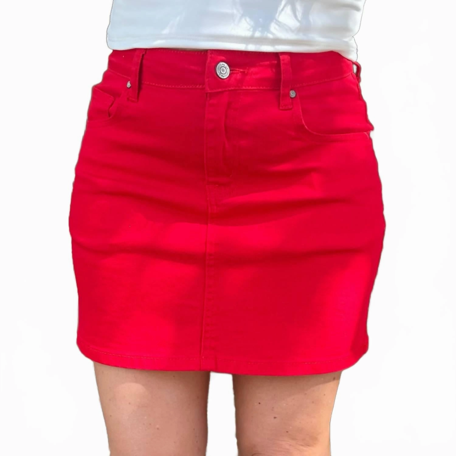 Randy Denim Skirt In Red Mix Separates Modern Wardrobe