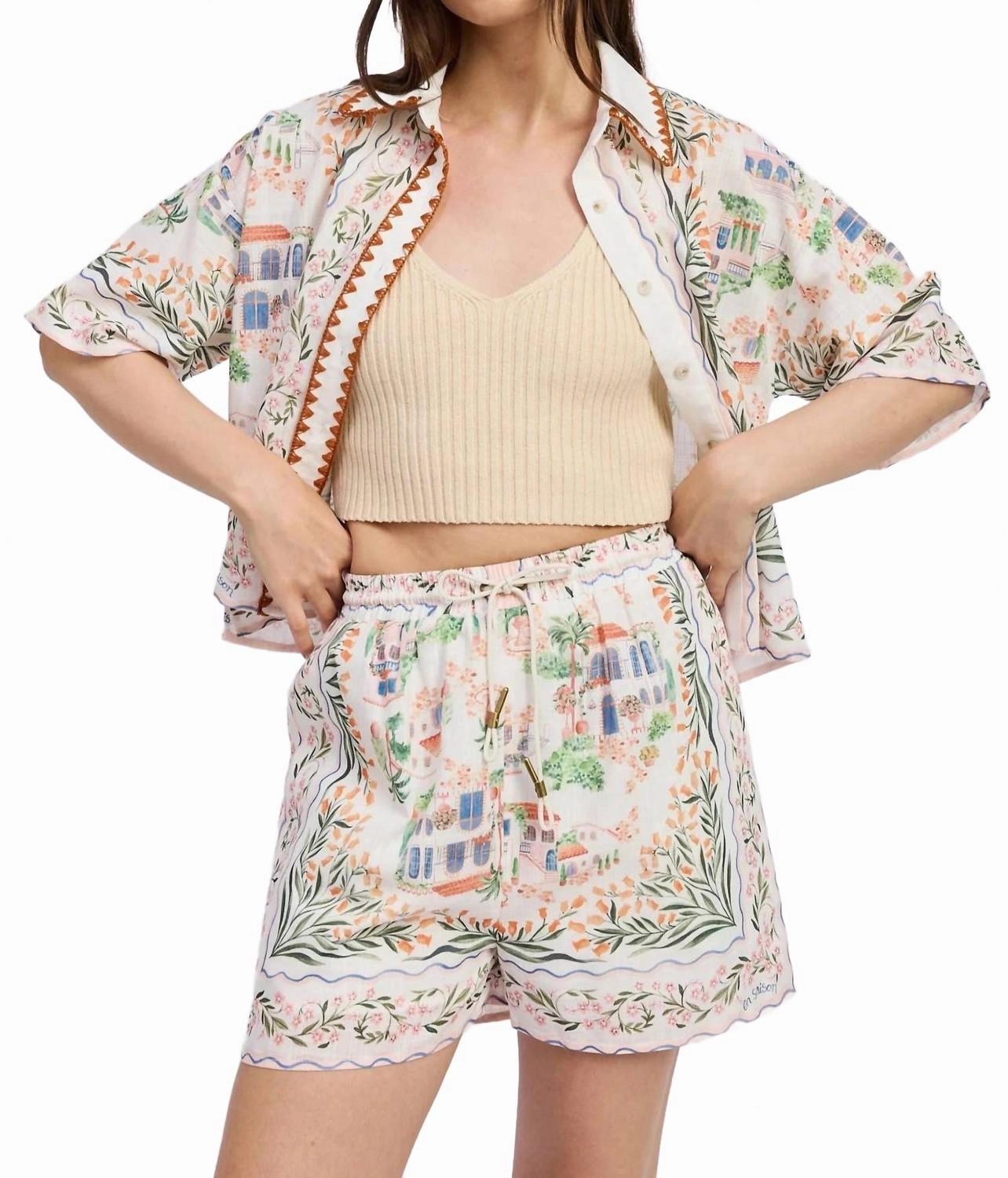 Free Size Adjuster Alaia Linen Shorts In Ivory Multi