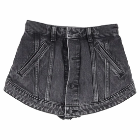 Weekend Style Comfy Style Alexander Wang Cutaway Washed Mini Skort in Black Cotton Denim