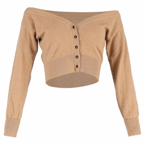 fuzzy texture Alexander Wang Sheer Yoke Cropped Cardigan in Brown Wool