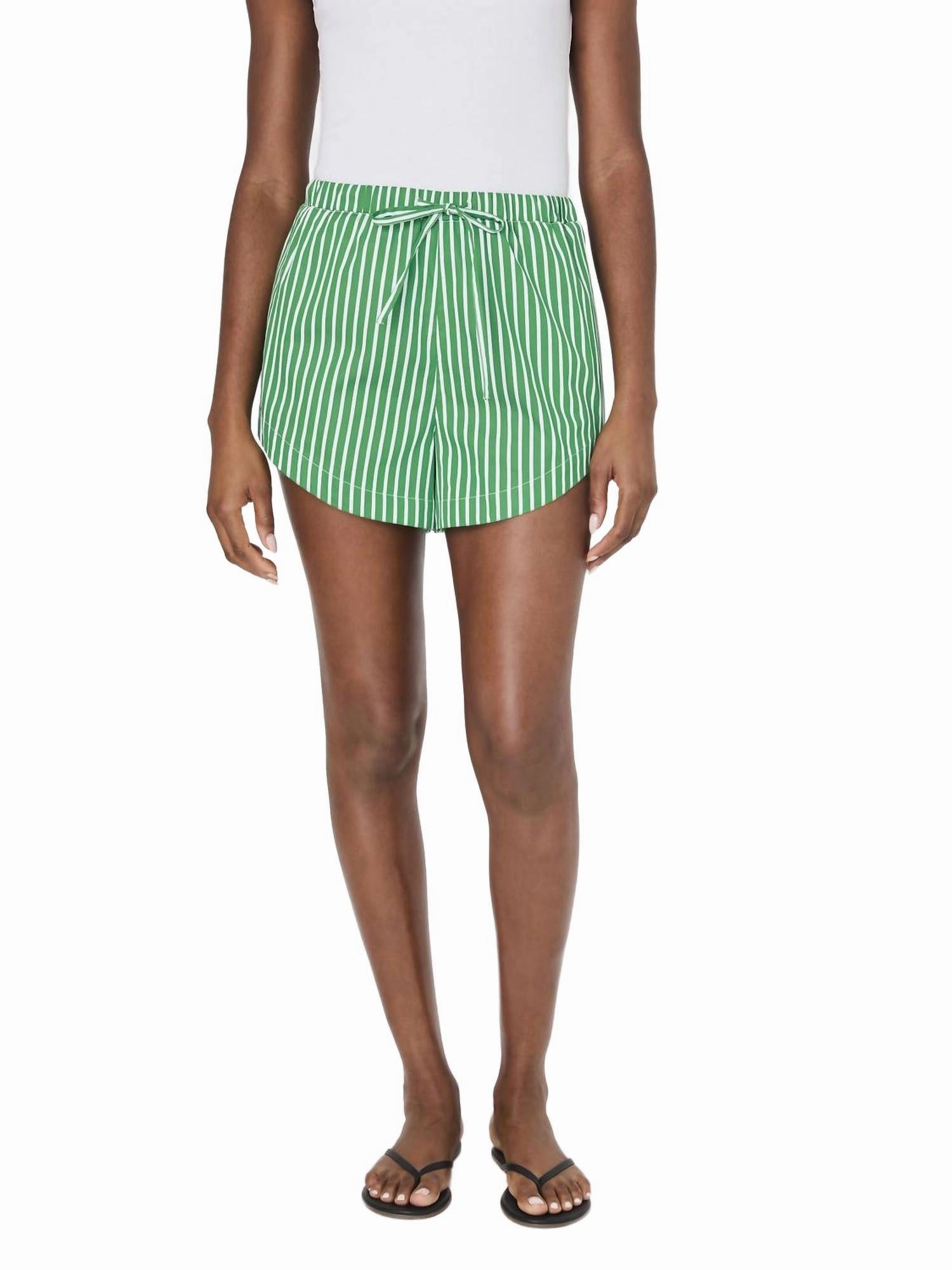 Alexis Cotton Drawstring Short In Green/summer White shrink-resistant Color Variety