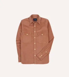 Washed Red Corduroy Two-Pocket Western Shirt Patterned Texture