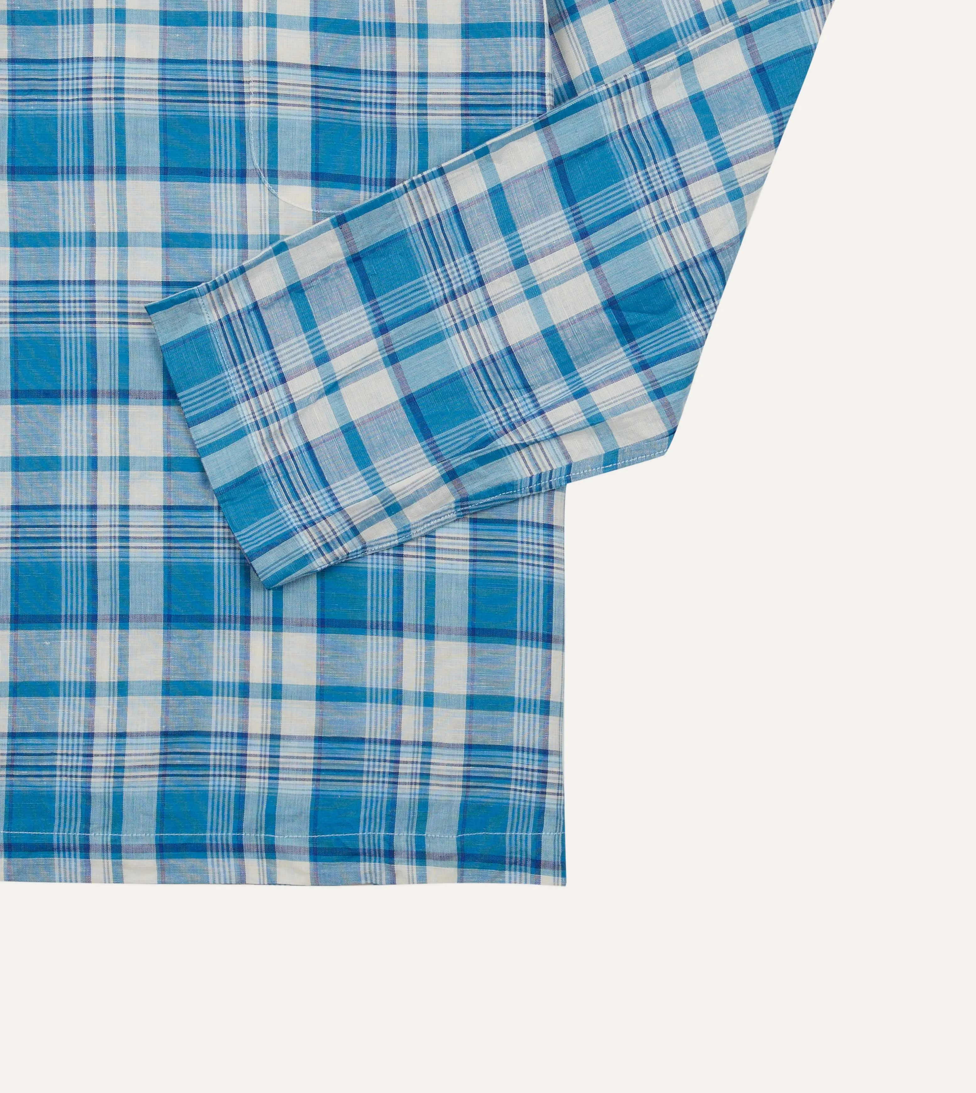 Blue Madras Check Linen Smock Shirt Petite Cut Odor Control Technology