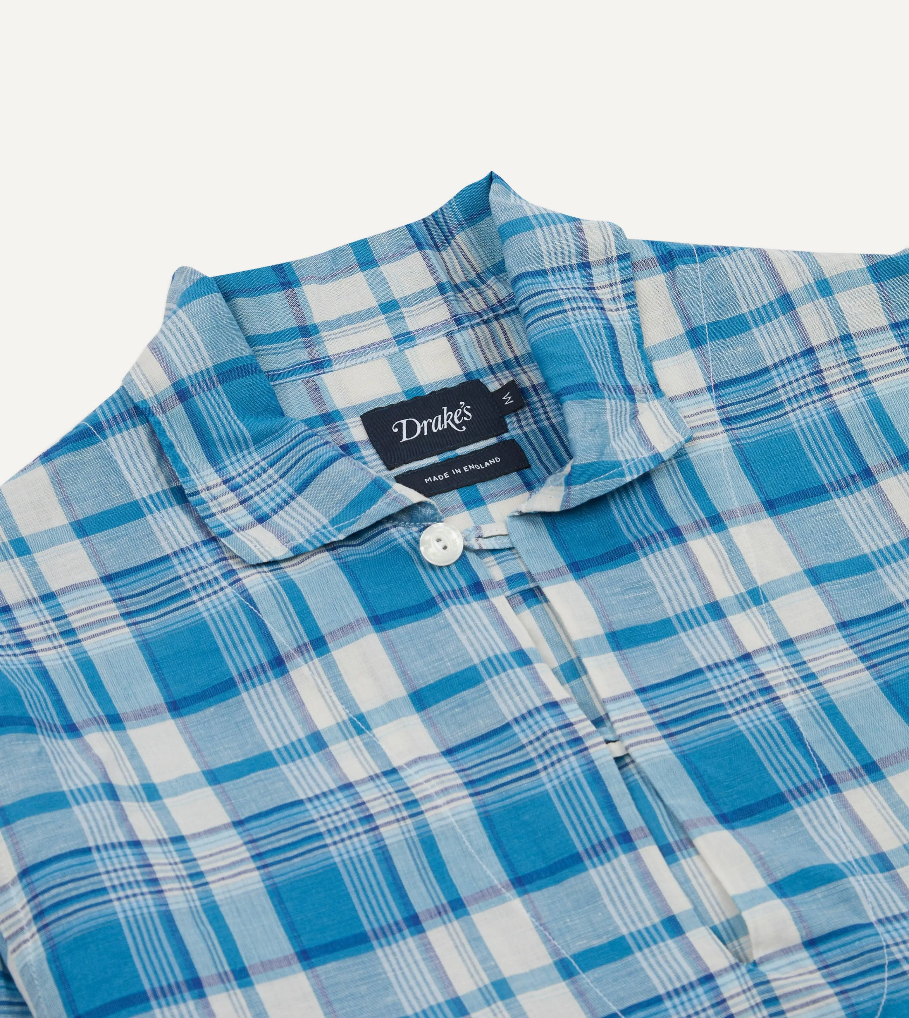 Cuffed hem Blue Madras Check Linen Smock Shirt