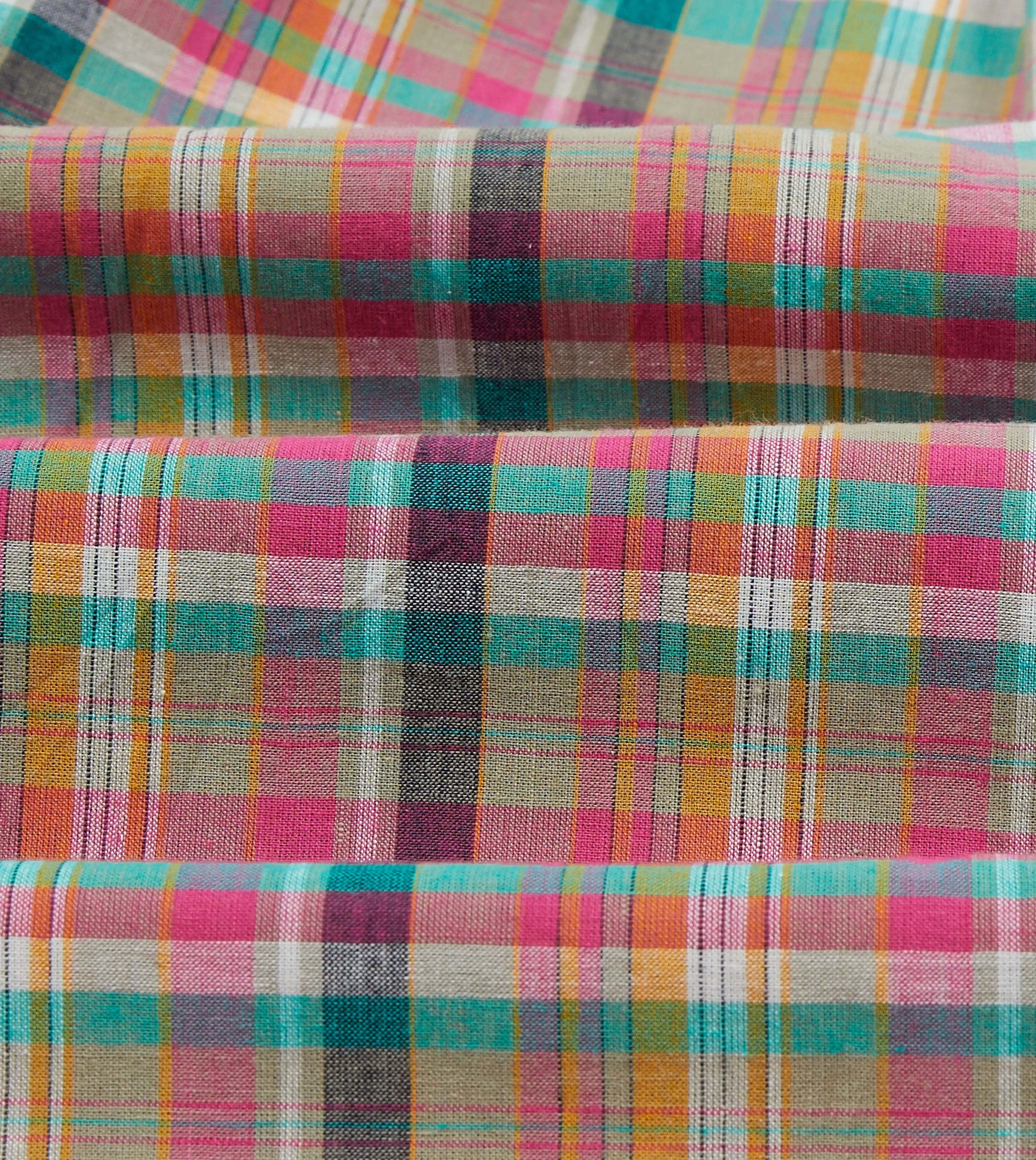 Anti Pill Technology Comfortable Fabric Pink and Green Madras Check Cotton Button-Down Shirt