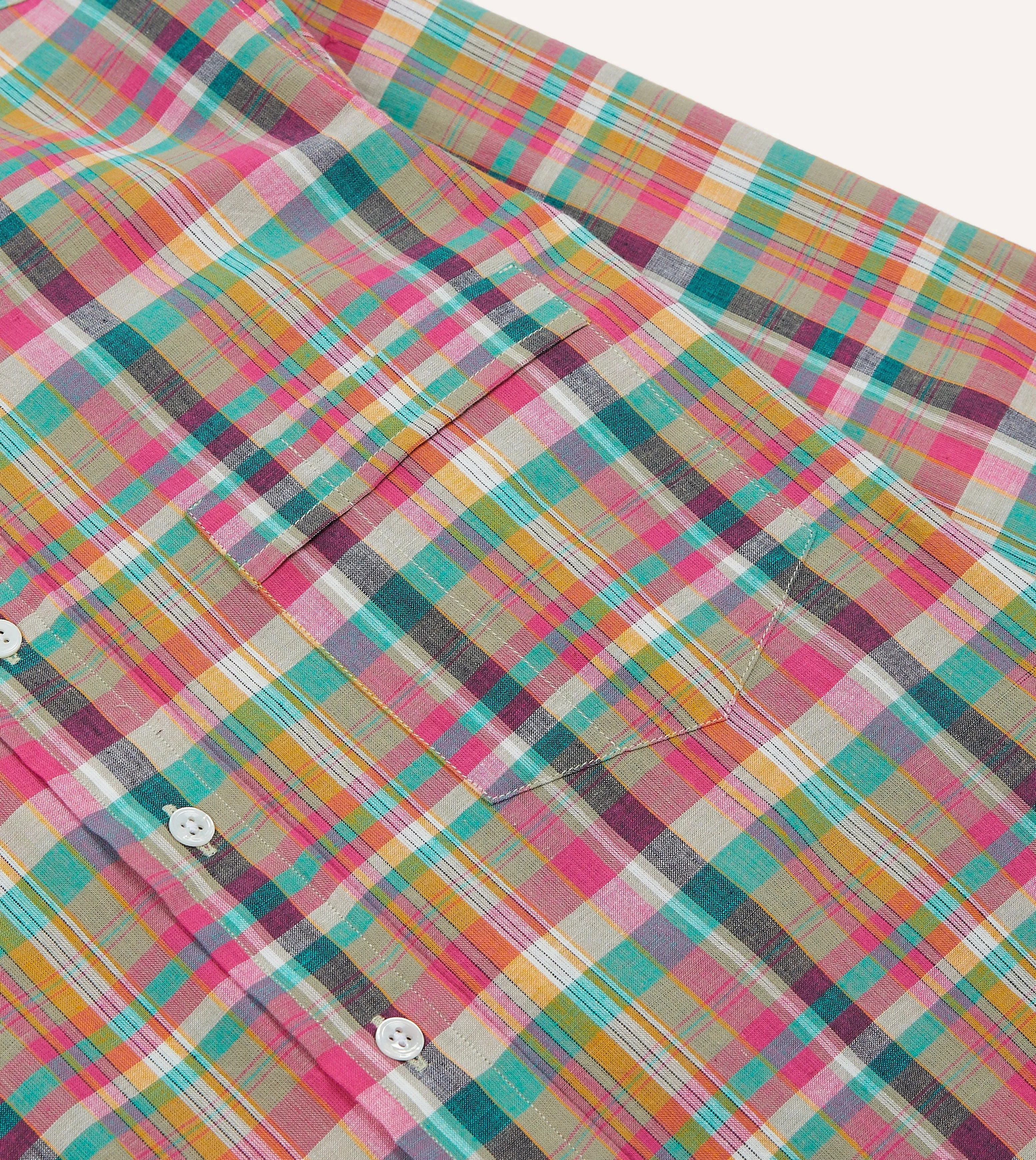 Pink and Green Madras Check Cotton Button-Down Shirt City Exploration