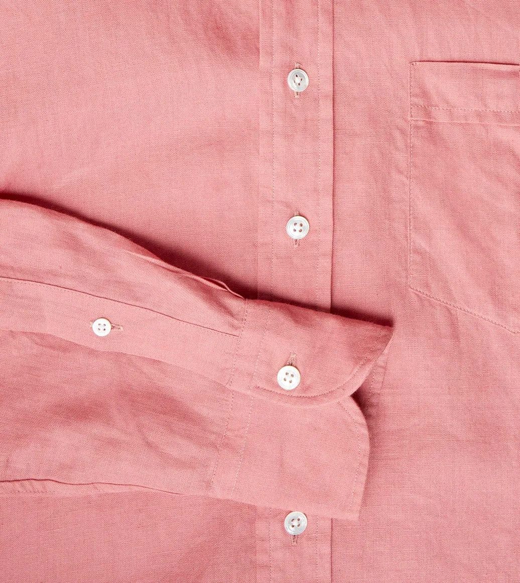Pink Linen Spread Collar Shirt Quick Release Placket Hiking Gear