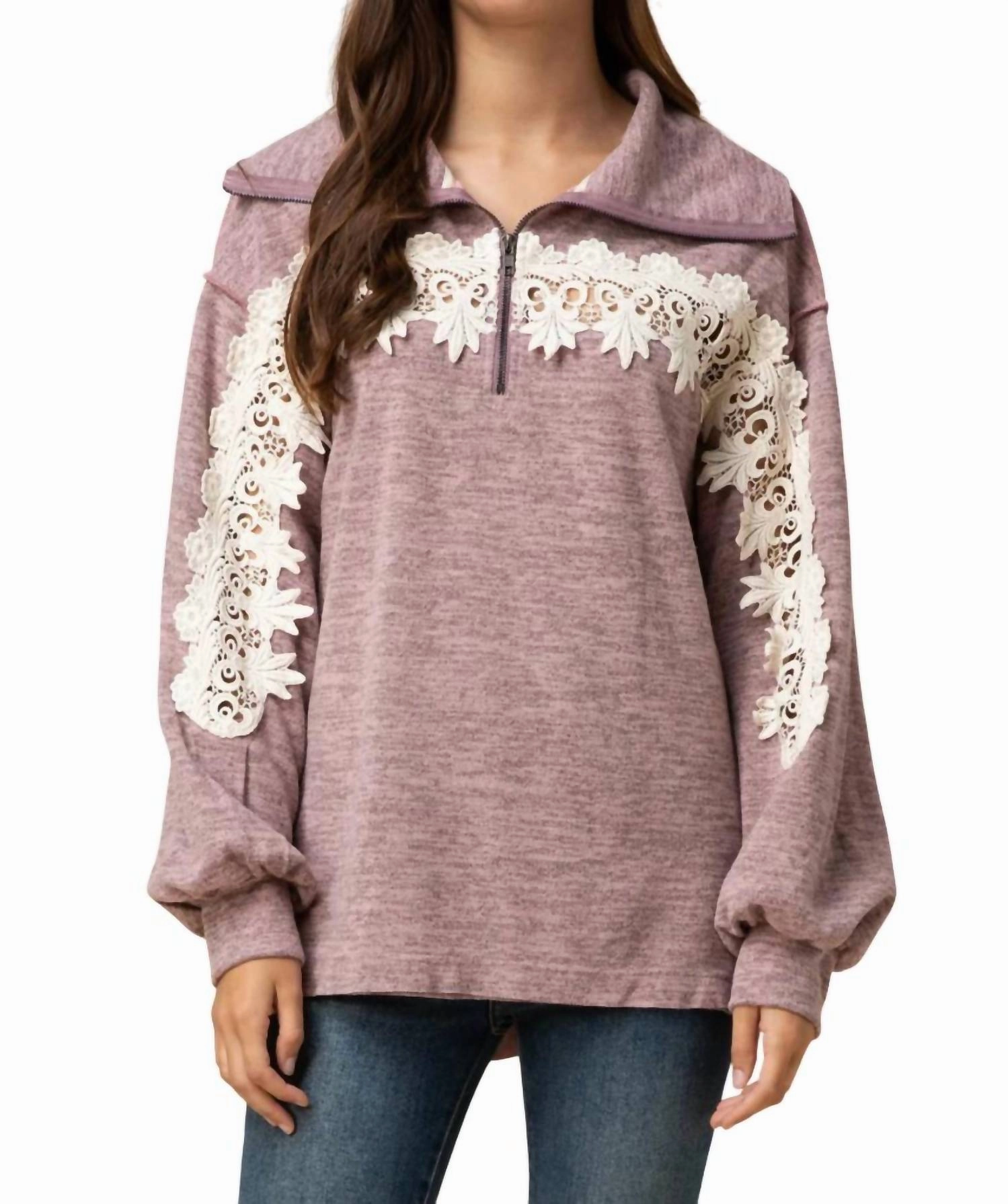 All About The Lace Pullover In Mauve Luxury Comfort