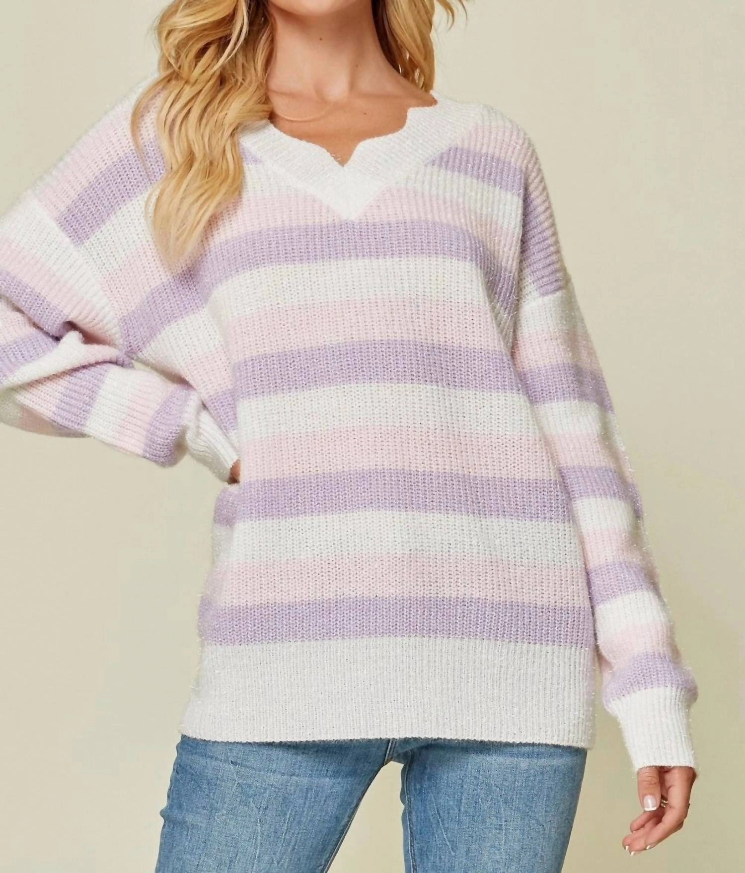 All Over Striped Sweater In Multi Fashionable Look Casual Knit Style