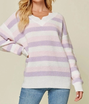 All Over Striped Sweater In Multi Fashionable Look Casual Knit Style