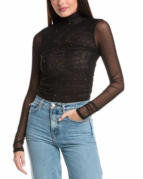 Cinq  Sept Mesh Turtleneck Top Chilly Knit