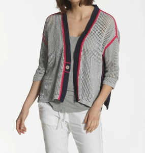 Women's Refresh Cardigan In Grey/navy Reinforced Shoulder Seams