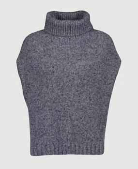 Women's Sleeveless Turtleneck Sweater In Denim Blue Simple Fashion