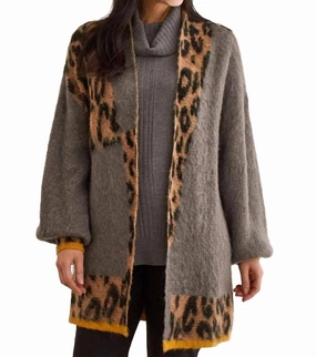 Animal Colour Block Cardigan In Grey Leopard Casual Cozy