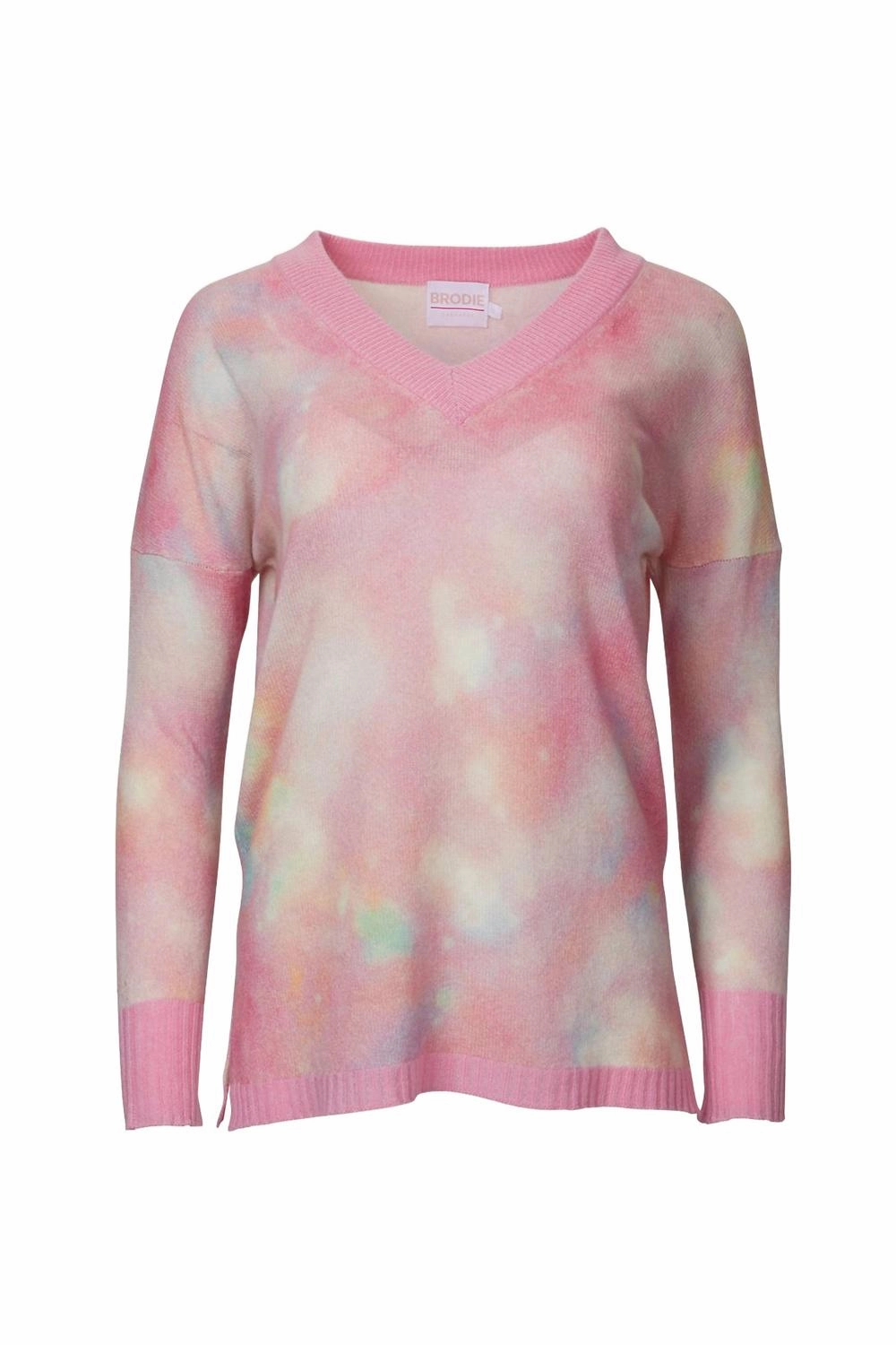 Moisture Wicking Fabric Winter Comfort Wear Daydream Harriet V-Neck Sweater In Pink Mix Print