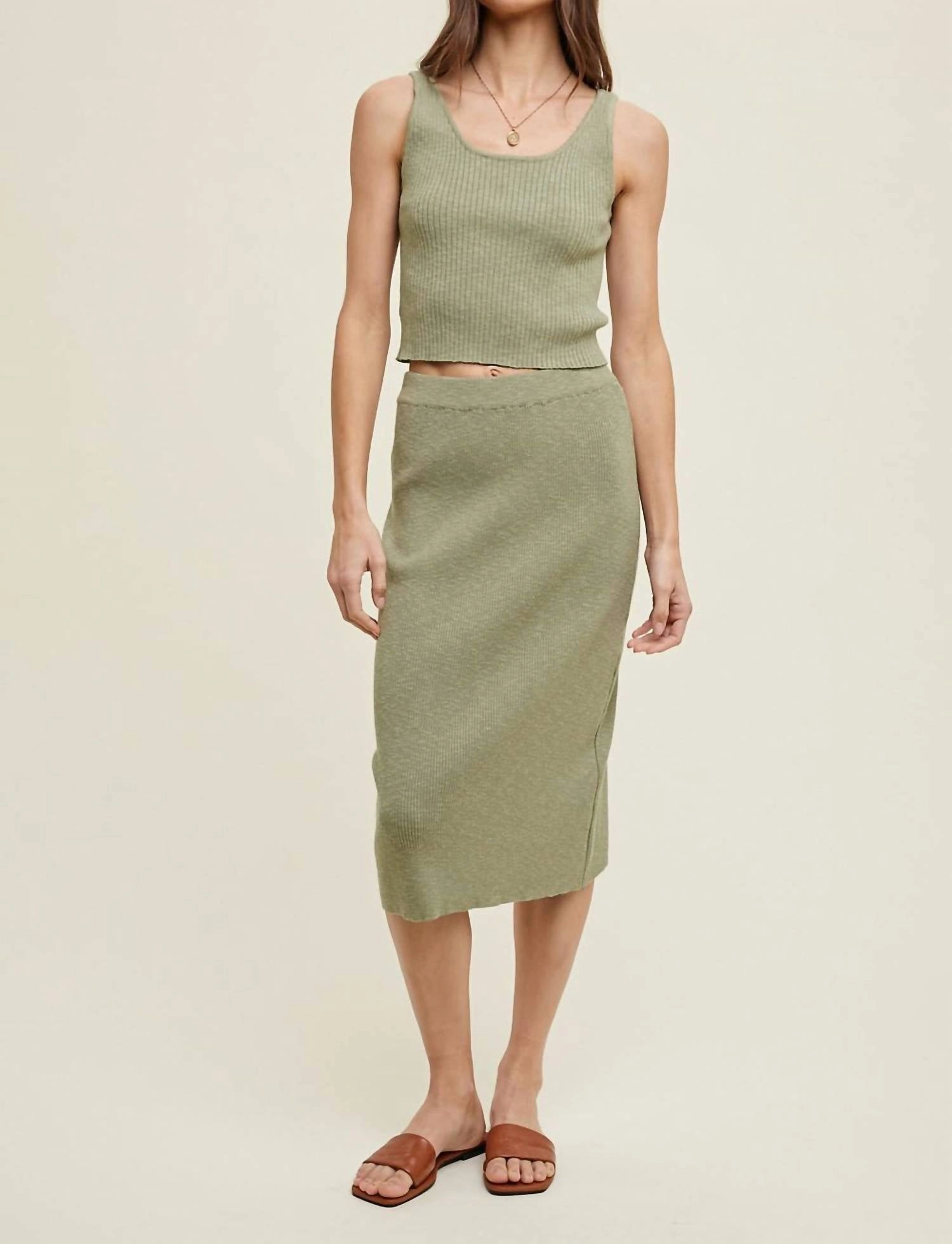 Sweater Skirt Set In Sage Urban Style Opaque finish