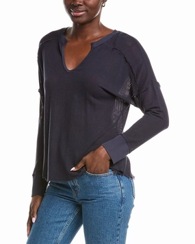 XCVI Wearables Mesh Bullock Pullover Side Slit Design