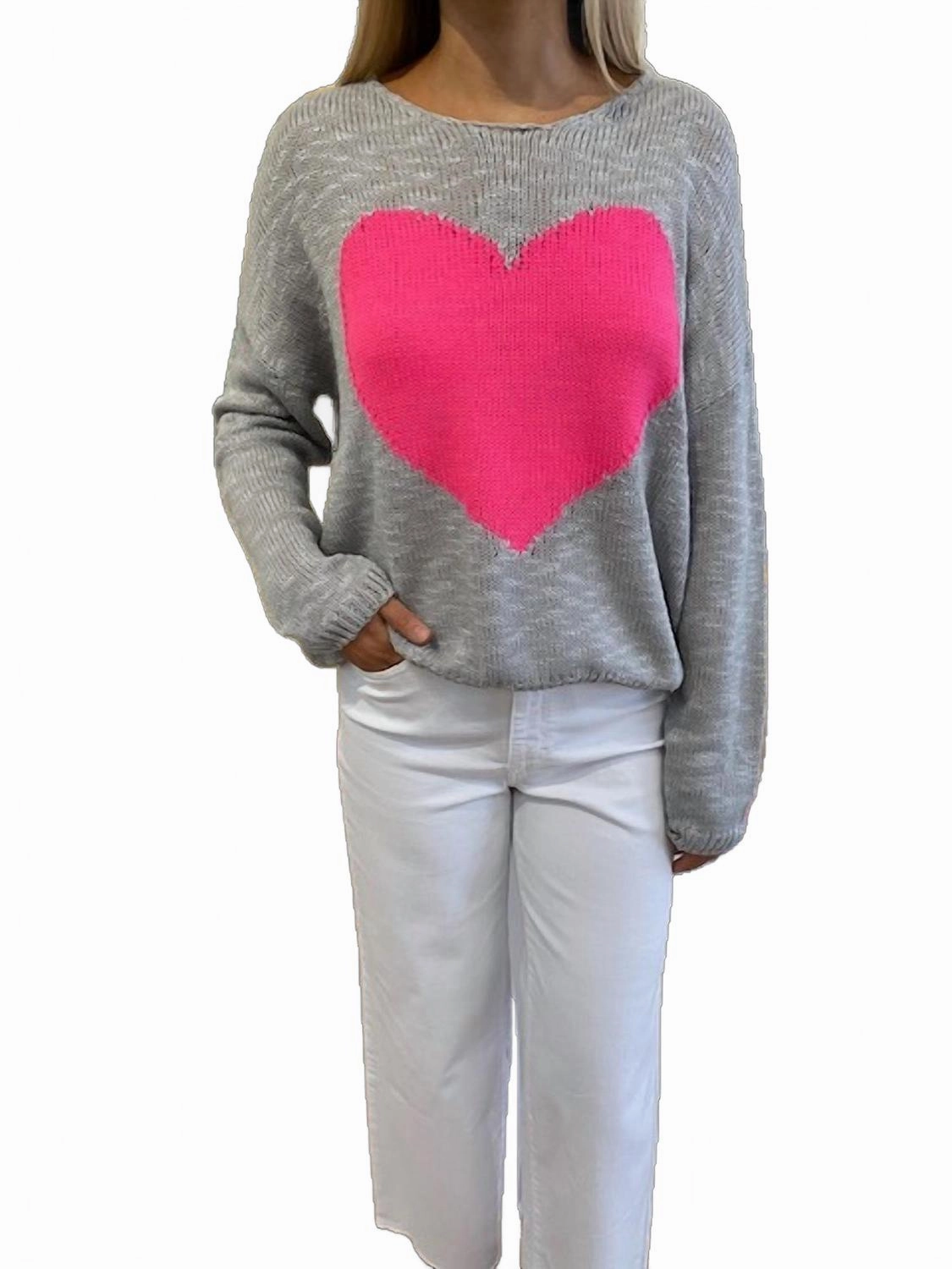 Fashion Essentials Pink Heart Sweater In Grey