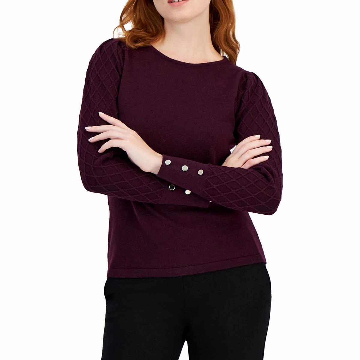 Womens Solid Knit Pullover Sweater Luxury Fiber Blend Machine Washable Design