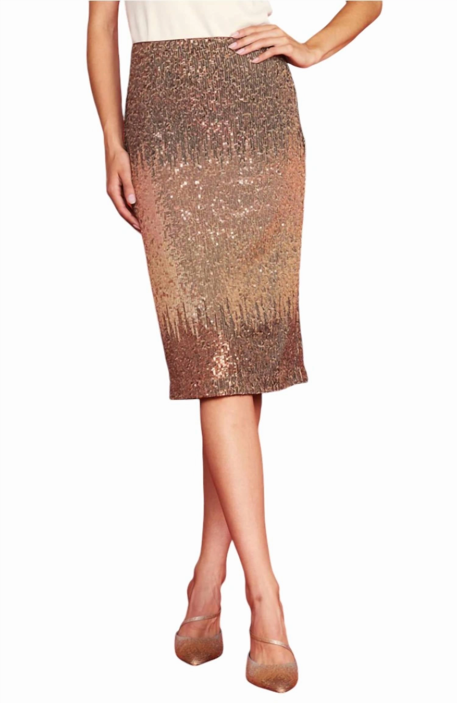 Invisible Seams Moisture wicking Amber Ombre Sequin Midi Skirt In Brown