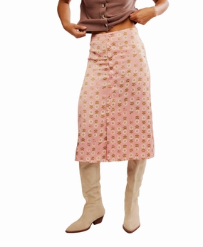 Daily Essential Analise Printed Midi Skirt In Blush