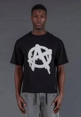 Layered Style Rayon blend ANARCHY APPLIQUE T-SHIRT BLACK & OFF WHITE