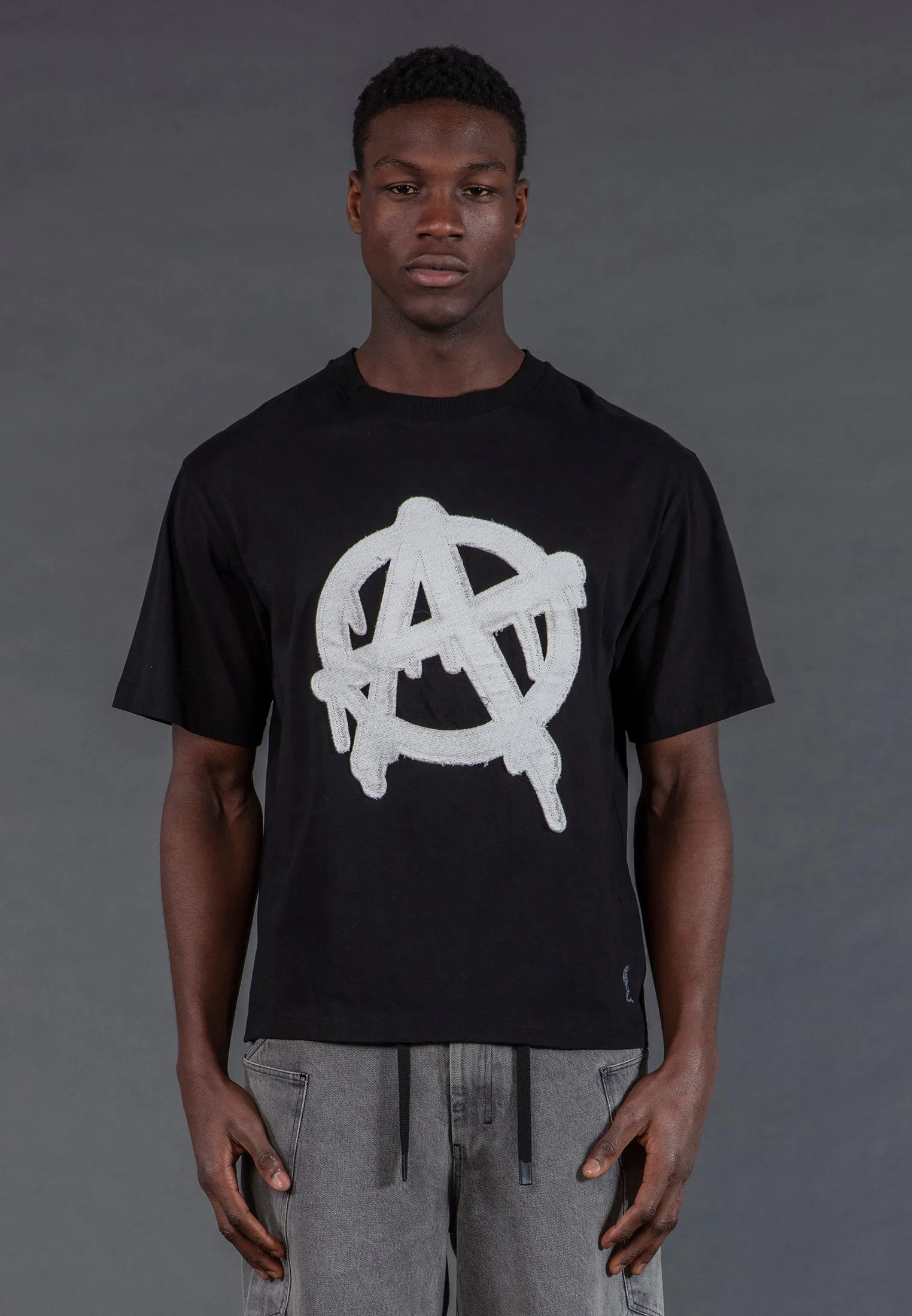 ANARCHY APPLIQUE T-SHIRT BLACK & OFF WHITE Casual Comfort Wear
