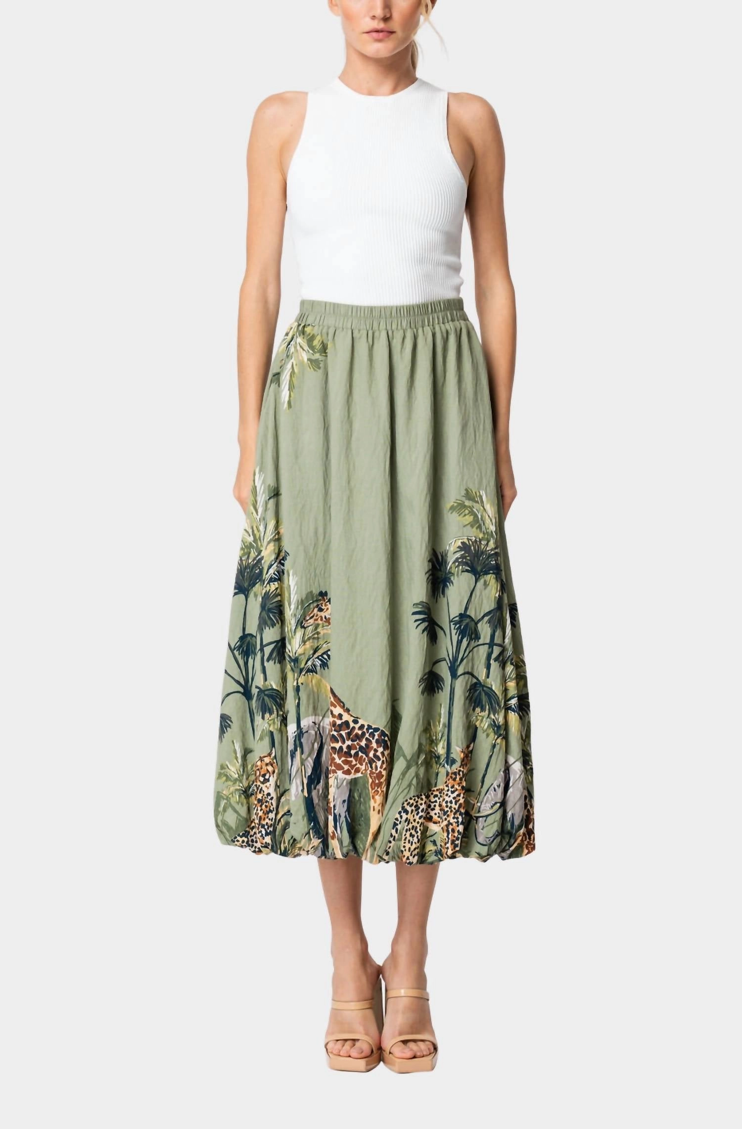 Cool Touch Andrey Printed Bubble Midi Skirt In Green