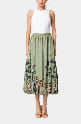 Craftsmanship Focus Adjustable Ties Andrey Printed Bubble Midi Skirt In Green